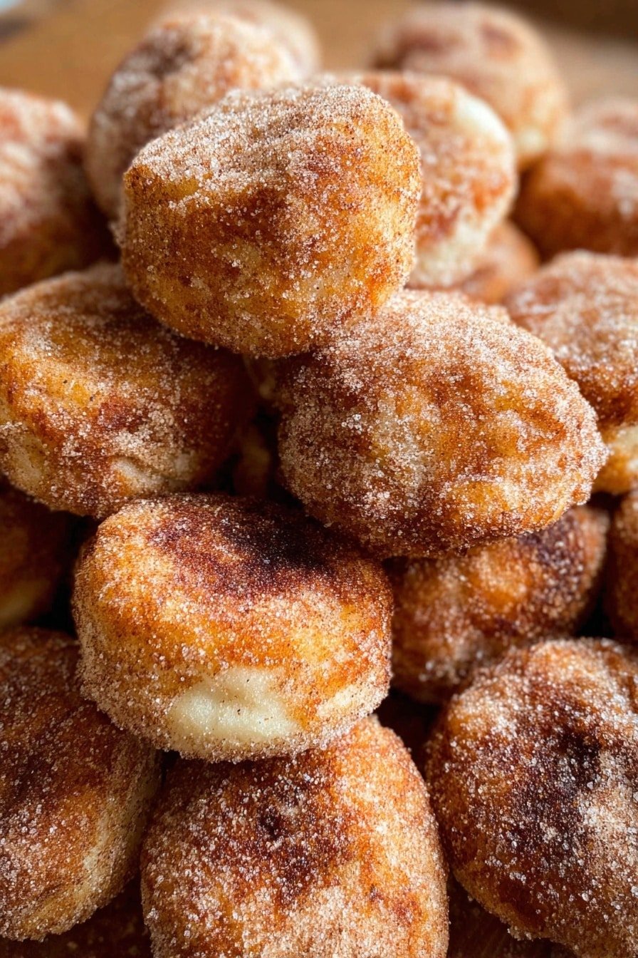A white bowl filled with many small golden brown fried dough pieces sprinkled with cinnamon sugar, showing a mix of round, square, and irregular shapes with a crispy texture and light folds, resting on white parchment paper inside the bowl, all placed on a white marbled surface photo taken with an iphone --ar 2:3 --v 7