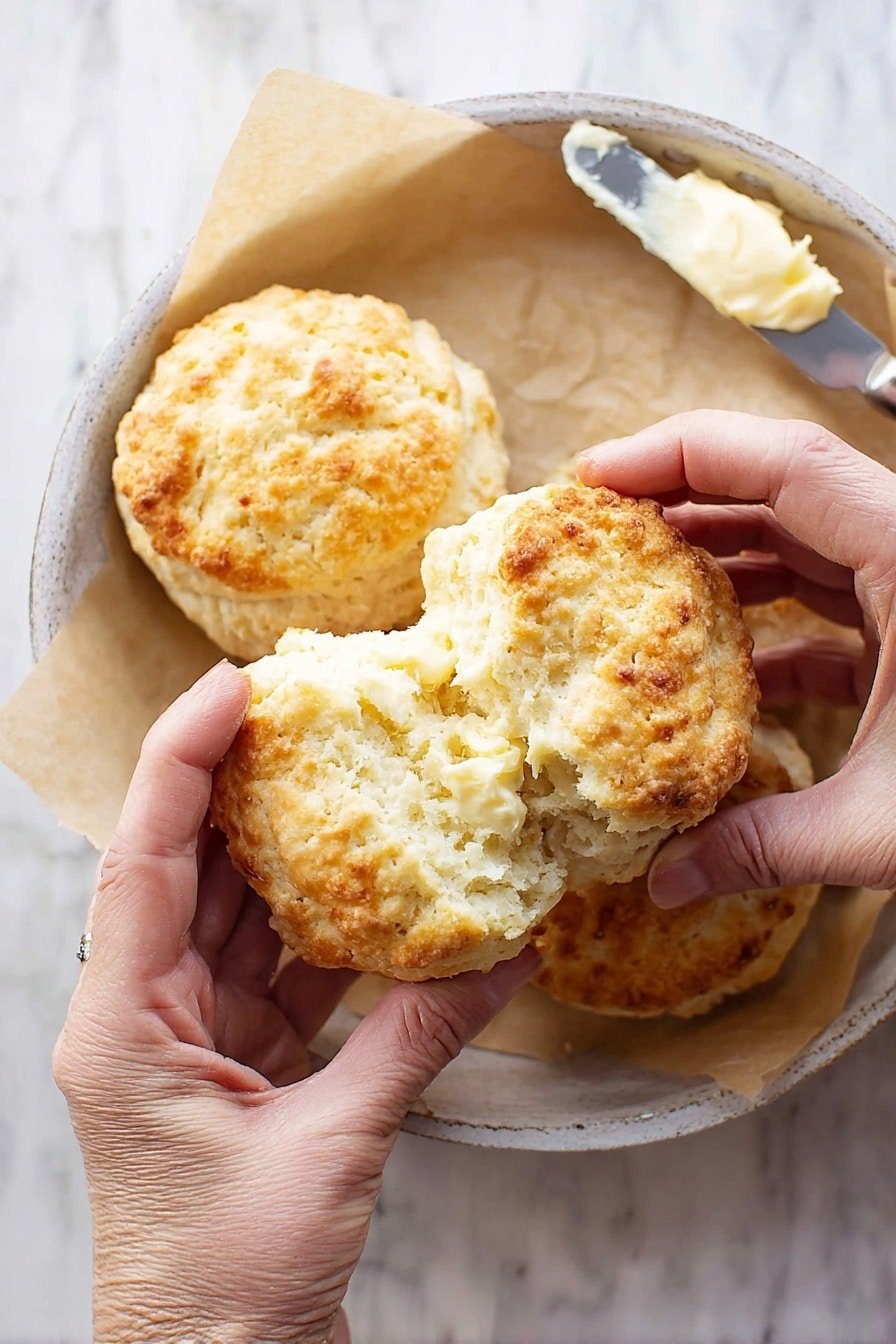The image shows four golden brown biscuits inside a black skillet with a red outer edge. The biscuits have a rough, slightly cracked texture on top, showing a crispy and crunchy surface with some browned spots. The biscuits are arranged closely in the skillet, which rests on a wood texture surface that appears light in color. The lighting highlights the uneven and crumbly texture of the biscuits, making them look fresh and warm. photo taken with an iphone --ar 2:3 --v 7