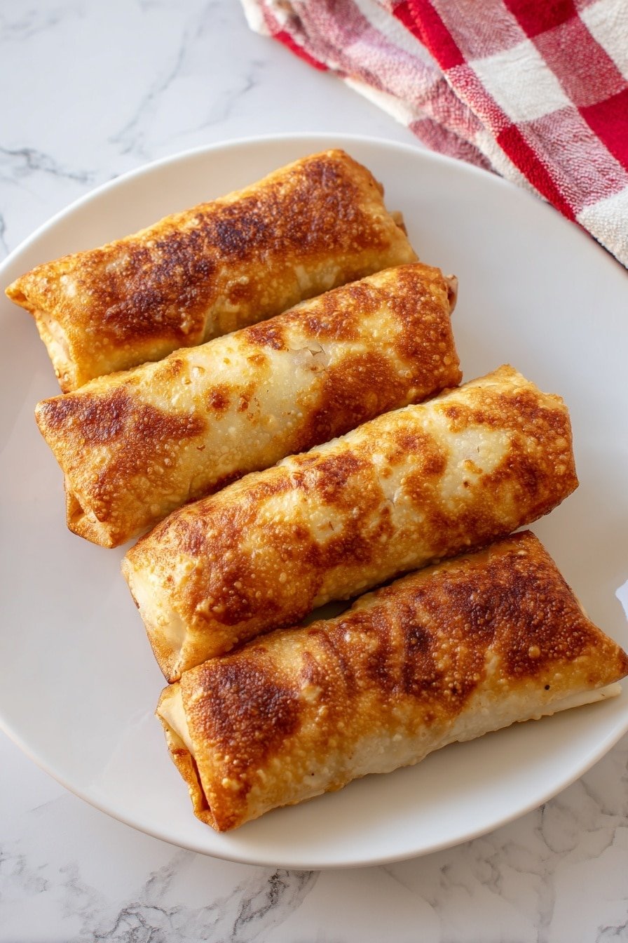 On an ornate white plate with a blue center placed on a wood texture, there are several golden brown, crispy baked rolls. One roll is cut open and positioned on a small metal bowl of creamy, light orange dipping sauce. The cut roll shows three layers inside: a thin, crispy outer crust; a middle layer of light, pale sauerkraut with a slightly soft texture; and a thick, dense layer of pinkish-red meat at the center. The rolls are arranged in a casual pile with a blue and white checkered cloth nearby. Photo taken with an iphone --ar 2:3 --v 7