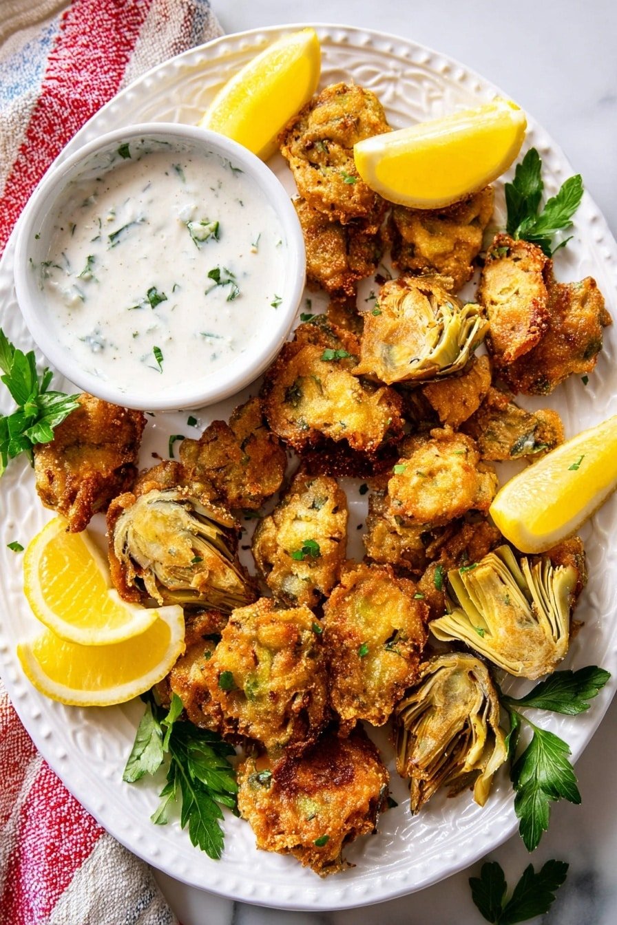 A white plate filled with many golden-brown fried cauliflower pieces, with a crispy texture and small bits of green herbs sprinkled on top. There are three lemon wedges placed around the cauliflower, adding a bright yellow color to the plate. On one side, there is a small white bowl with thin gray stripes, filled with a creamy white dipping sauce that has visible green herb bits inside. Some fresh green parsley leaves are used as garnish around the plate. The plate is set on a white marbled surface with part of a blue and white cloth visible at the edge. photo taken with an iphone --ar 2:3 --v 7