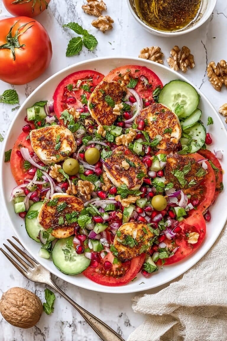 Tomato Halloumi Salad with Pomegranate Vinaigrette Recipe